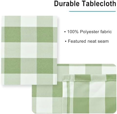 Hiasan 60 x 120 Inch Checkered Tablecloth Rectangle, Sage Green and White - Image 4