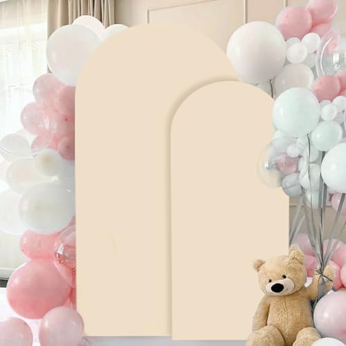 FANPROMS Beige Spandex Arch Cover Set of 2 Arch Covers Stretchy Backdrop Chiara Wall Arch Stand Cover 6FT 7.2FT Round Top Backdrop Cover for Arched Stand Wedding Covering for Balloon Party Ornaments - Image 5