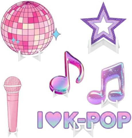 Honoson 6 Pcs Large 24" x 32" Kpop Theme Party Decoration Cardboard Cutouts Standee, Kpop Music Note Microphone Disco Ball Backdrop for Birthday Party Supplies Fan Meetup Photo Booth Props by Honoson
