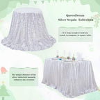QueenDream Silver Sequin Tablecloth 90x90 Inch Gillter Table Cloth for Birthday Wedding Home Party Decorations - Image 5