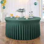 6 Pack Hunter Green Spandex Round Tablecloths for 72 inch Table, Stretchy 132inch Fitted 6FT Round Table Cloths, Wrinkle Free Table Cover with Skirt for Wedding Party Dining Banquet - Image 6