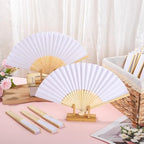 Aodaer 50 Pcs White Wedding Fans Paper Folding Fans with Storage Basket - Image 5