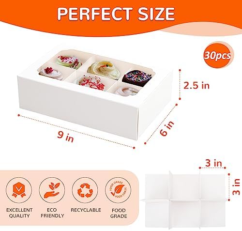 Zealax Bakery Boxes with Window and Dividers Cookie Packaging Small Treats for Gift Giving, Macaron Treat Boxes for Mini Cupcakes, Chocolate Covered Strawberries, White, 30 Pack, 9x6x2.5 Inch - Image 5