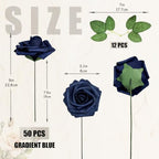 50pcs Dusty Blue Foam Fake Roses with Stems Navy Light Blue Artificial Flowers Real Looking for DIY Wedding Bouquets Bridal Shower Centerpieces Floral Arrangements Party Tables Home Decor Bulk - Image 3