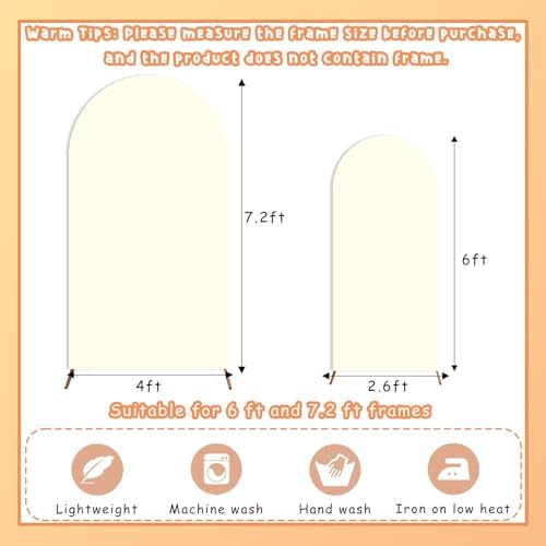 Set of 2 Arch Backdrop Covers Cream(7.2Ft, 6Ft), 2-Sided Spandex Fitted Round Top Chiara Arch Backdrop Stand Covers for Baby Shower Wedding Birthday Party Supplies (Only Cover) - Image 5