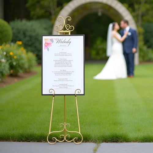 57”H Metal Easel Stand for Sign Gold Large Adjustable Heavy Duty - Image 2