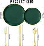 YOUBET 125PCS Green Plastic Plates with Gold Rim for Party Wedding - Image 2