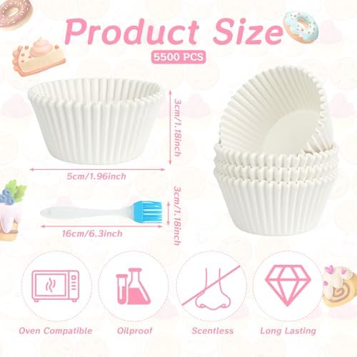 5500 Pcs White Cupcake Liners 1.96 Inch Bulk Paper Muffin Liners Baking Paper Cupcake Wrappers for Wedding Birthday Party - Image 2