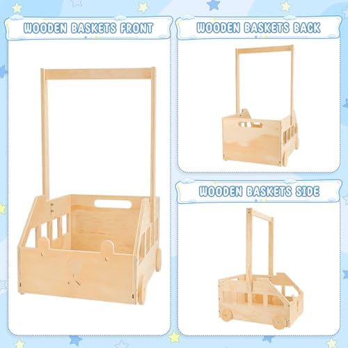 Rolling Baby Shower Wooden Crate Gift Basket with Wheels Nursery - Image 4