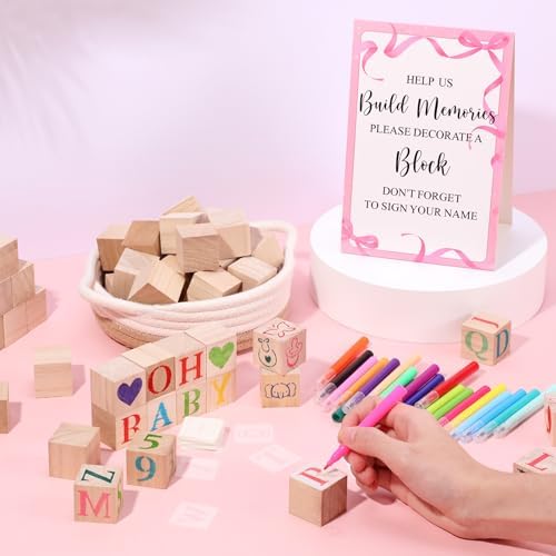 Wonderjune 147 Pcs Baby Shower Blocks Decorate Game Kit, Pink Ribbon - Image 5