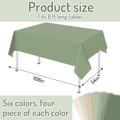 Whaline 24 Pcs Nude Sage Green Plastic Tablecloth Milky White Brown Green Rectangle Table Cover Waterproof Table Cloth for Party Tables Decoration Supplies, 54 x 108 Inch - Image 2