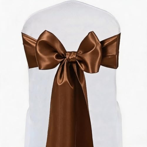 Satin Chair Sashes Bows 50 Pack Universal Polyester Chair Ribbons for Wedding Anniversary Retirement Party Birthday Engagement Banquet Graduation Outdoor Events Decor (Brown, 50 pcs) - Image 2