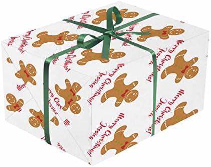 MyPupSocks Customized Add Your Name Merry Christmas Wrapping Paper Gingerbread Man White Present Gift Wrap Paper for Birthday, Baby Shower, Weddings, Graduations 3 Rolls 58"x 23" - Image 3