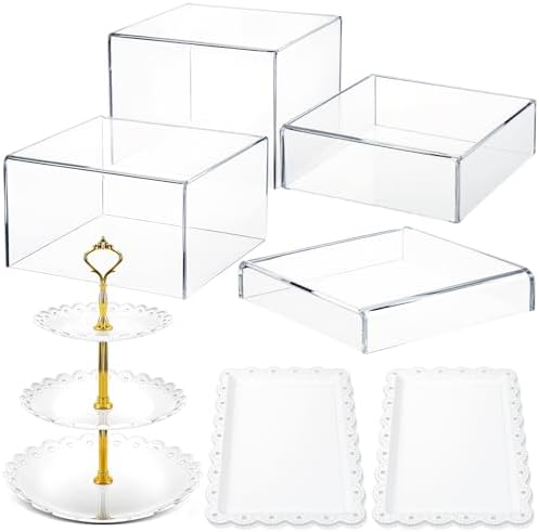 Baderke 4 Pcs Buffet Risers with Cupcake Stand Holder Tray, Transparent by Baderke