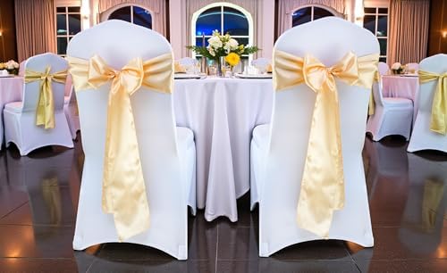 MDS® Pack of 50 Satin Chair Sashes for Wedding & Events – Beige - Image 2