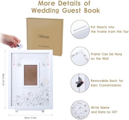 Othran Wedding Guest Book, Wedding Guest Book Alternative with Wooden Hearts, Guest Book Wedding Reception Wedding Book for Guests for Wedding Anniversary Baby Shower Birthday Party - Image 2