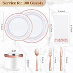 BESTVIP 700 PCS Rose Gold Disposable Plastic Dinnerware Set for 100 Guests - Image 2