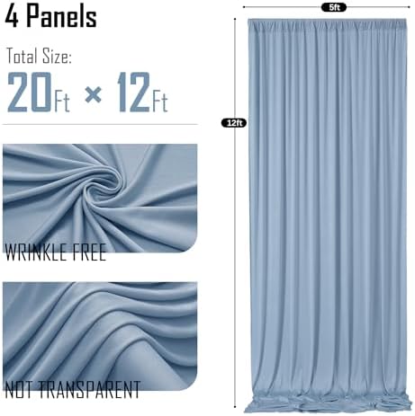 gogoparti 20x12ft Dusty Blue Backdrop Curtain for Wedding Parties, 4 Panels (5x12 ft Each) Wrinkle-Free Dackdrop Curtains, Silky Draping Fabric for Birthday Party, Baby Shower, Photo Background - Image 6