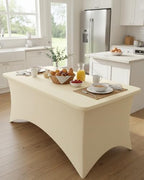 Fixwal 6 Pack 8FT Ivory Tablecloth Rectangle Spandex Fitted Table Cover - Image 2