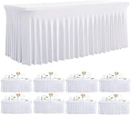 Spandex Tablecloth 8FT Rectangle Table Cover 8 Pack White Wrinkle-Free by Outpain