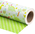 WRAPAHOLIC Jumbo Reversible Dinosaur Wrapping Paper - 24 Inch X 100 Feet Jumbo Roll Dinosaur Design, Perfect for Kids Birthday, Baby Shower by WRAPAHOLIC