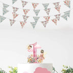 Zwiebeco 32Ft Vintage Flowers Fabric Pennant Banner Triangle Flags Cotton Retro Floral Bunting Party Decorations for Birthday Engagement Wedding Baby Shower Spring Rustic Village Home Garden Decor - Image 3