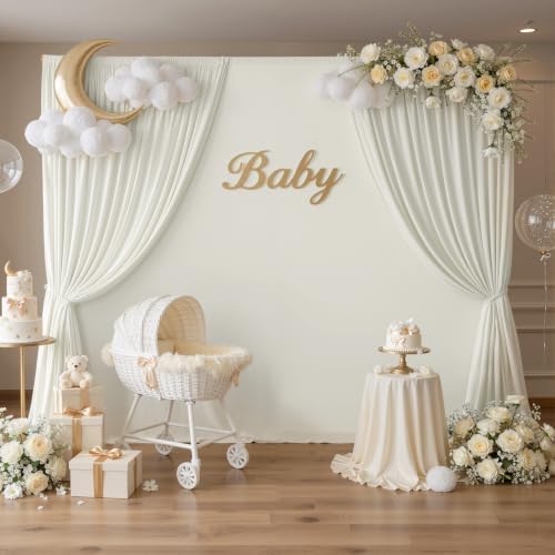 30×10ft Ivory Backdrop Curtain for Weeding Parties, Wrinkle-Free Fabric Drape for Baby Shower, Birthday Party Decorations, Photography Photo Booth Background, 3 Panels 10×10ft, with Rod Pocket by CO-AVE