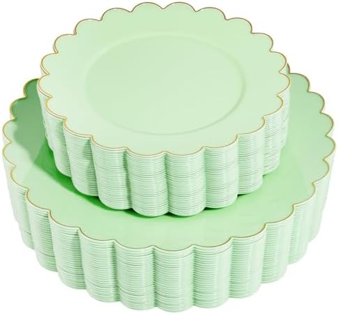 LIYH 60 Pcs Heavy Duty Sage Green Plastic Plates for Weddings, Scalloped by LIYHLoveinyourheart