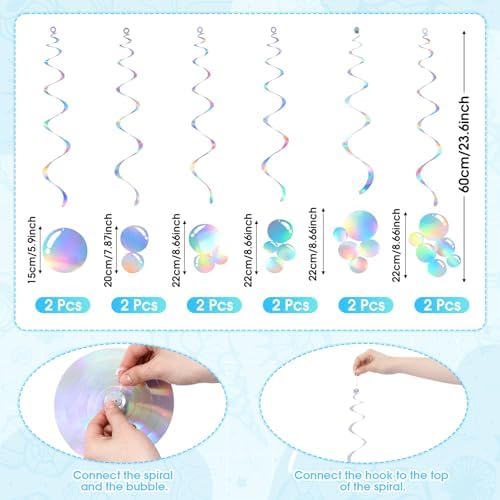 Soulchen 20 Pcs Jellyfish Lantern with Curtain Bubble Streamer, Blue - Image 2