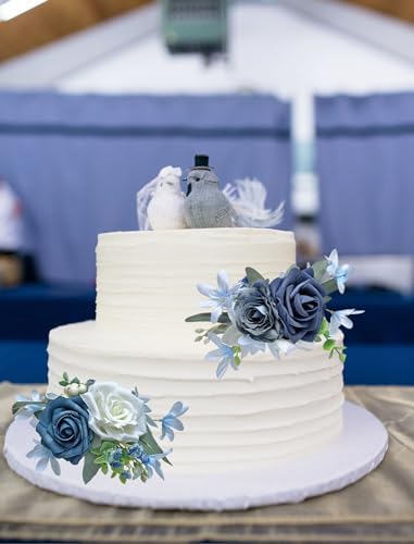 CherishedMoments 3Pcs Pre-Made Cake Flowers,Dusty Blue Wedding Cake Decor - Image 4