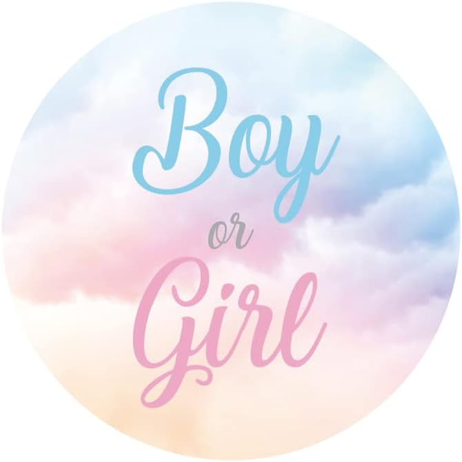Laeacco 5x5ft Boy or Girl Gender Reveal Round Backdrop Blue Pink Clouds Circle Background for Photography Newborn Baby Shower Gender Reveal Surprise Party Cake Table Decorations Photo Booth Props - Image 3