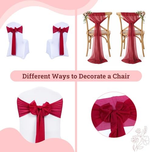 MDS Pack of 200 Chiffon Chair Sashes for Wedding & Event Décor - Apple Red - Image 4