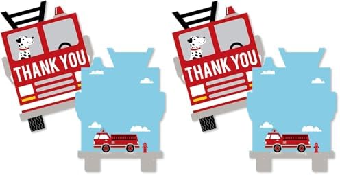 Big Dot of Happiness Fired Up Fire Truck - Shaped Thank You Cards - Firefighter Firetruck Baby Shower, Birthday Party Thank You Note Cards with Envelopes - Set of 12 (Pack of 2) by BigDotofHappiness