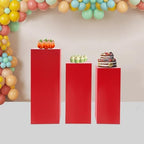 3PCS Square Red Pedestal Stands for Party Metal Pedestal Display Stands Dessert Table Decoration Pillars Cake Pedestal Plant Stands for Party Birthday Wedding Props - Image 4