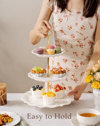 3 Tier Cupcake Stand, Ceramic Tiered Serving Stand - Image 4