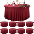 8 Pack Burgundy Round Spandex Tablecloth for 72 inch Table, Stretchy 132inch Fitted 6FT Round Table Cloths Maroon, Wrinkle Free Table Cover with Skirt for Wedding Birthday Christmas Party Banquet by Htper