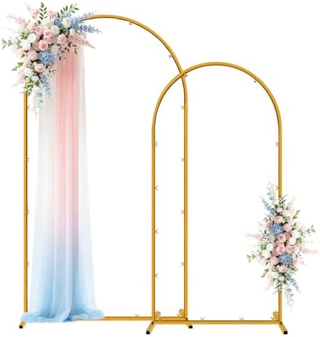 Wedding Arch Backdrop Stand, Gold Metal, Set of 2, 7.2FT and 6FT, for Birthday Party, Baby Shower, Graduation, Photo Booth, Balloon Floral Decoration by Linhedai