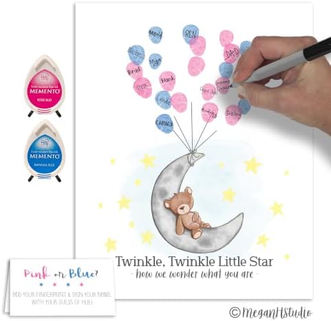 Teddy Bear and Moon Baby Shower Fingerprint Poster Guestbook Alternative Set with Ink Pads and Pen (Gender Reveal Party, 8.5x11 Inches) - Image 5