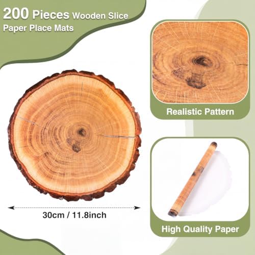 TaoBary 200 Pcs Disposable Wood Slice Grain Paper Placemats Bulk - Image 3