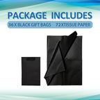 Papertide 36 Pack Black Mini Gift Bags 5.2×3.2×8 inch with Tissue Paper - Image 3