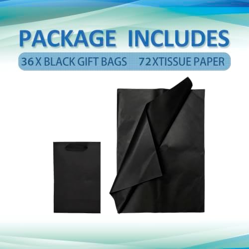 Papertide 36 Pack Black Mini Gift Bags 5.2×3.2×8 inch with Tissue Paper - Image 3
