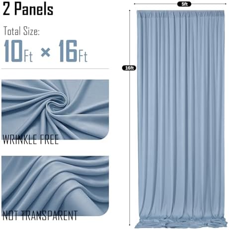 10x16ft Dusty Blue Backdrop Curtains for Wedding Party, 2 Panels 16 ft Long Back Drop Cloth, Wrinkle-Free Polyester Drapes for Birthday, Baby Shower, Stage Photography Background - Image 6