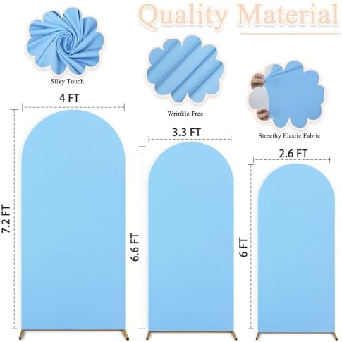 7.2FT 6.6FT 6FT Set of 3 Spandex Fitted Wedding Arch Stand Covers Baby Blue Arch Backdrop Cover Chiara Backdrop Cover Round Top Arch Covers for Bridal Baby Shower Wedding Ceremony Decorations - Image 3