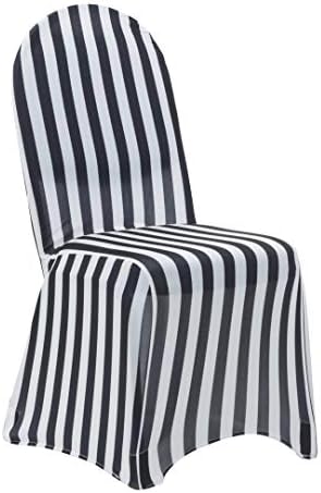 YOUR CHAIR COVERS - 6 Pack Stretch Spandex Chair Bands Striped - Black and White, Wedding Slip, Premium Quality by YourChairCovers