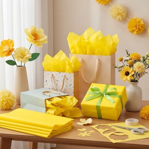 500 Sheets Yellow Tissue Paper Bulk 15 x 20 Inch for Fall Harvest Gift Bags - Image 2