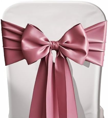Pack of 50 Dusty Rose Satin Chair Sashes Bows 7x108 Inches Chair Ribbons - Image 3