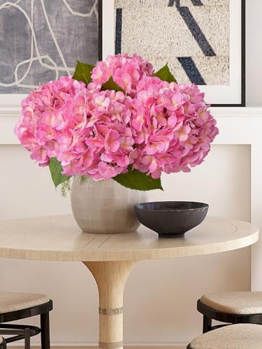 ZYTUYO 4PCS 20'' Bright Pink Real Touch Hydrangeas Latex Artificial Flowers for Baby Shower Birtiyday Wedding Pink Partry Flower Arrangeament Home Living Room Table Centerpiece - Image 3