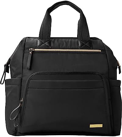Skip Hop Diaper Bag Backpack: Mainframe Large Capacity Wide Open Structure with Changing Pad & Stroller Attachement, Black with Gold Trim by Unknown