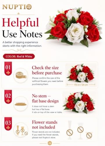 NUPTIO Flower Balls Centerpieces for Wedding Tables, Red & White Roses - Image 6