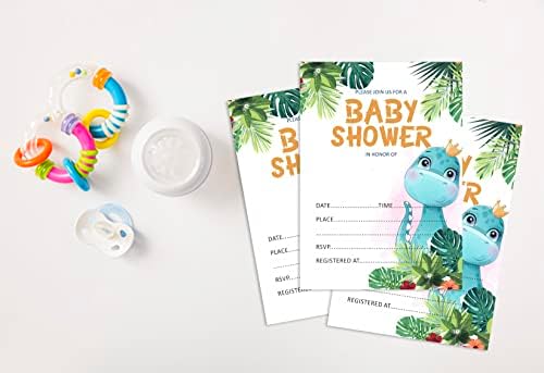 Pack of 30, Boy/Girl Baby Shower Party Collection, Baby Shower Invitation Cards, Fill in the Blank Invites WIth Envelopes, Dinosaur Theme Party Supplies - Image 4